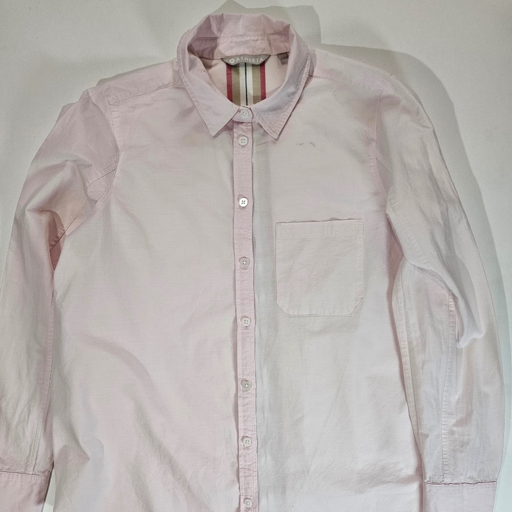 Athleta Shirt Womens Medium Light Pink‎ Button Down Casual Long Sleeve Stripe